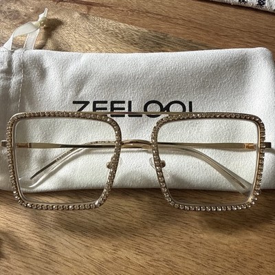 ZEELool Gold Eyeglass Frames with rhinestones Rectangle Optical Glasses