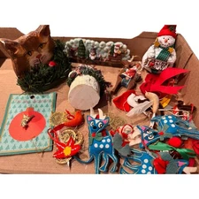 Vintage Christmas Ornaments Lot Mixed Wood Felt Unique Holiday Decor Rare