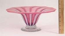 Antique LCT Favrile Tiffany Floriform Pastel Pink Striped Art Glass Center Bowl