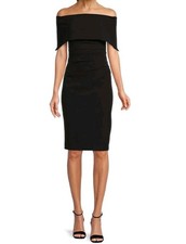 Vince Camuto Sz14 Off The Shoulder Ruched Waist Popover Cocktail Dress Black 21E