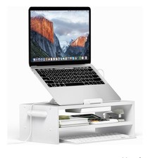 Adjustable Wood Laptop Stand, Holds 10  -17.3  Laptops, White. New  Assembled
