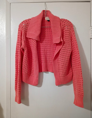 Universal Thread Women's XS Coral Pink Open Knit Cropped Cardigan Cotton