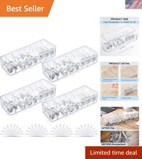 4 Pcs Cord Organizer for Drawer Desktop, Cable Organizer Box with 8 Compartme...
