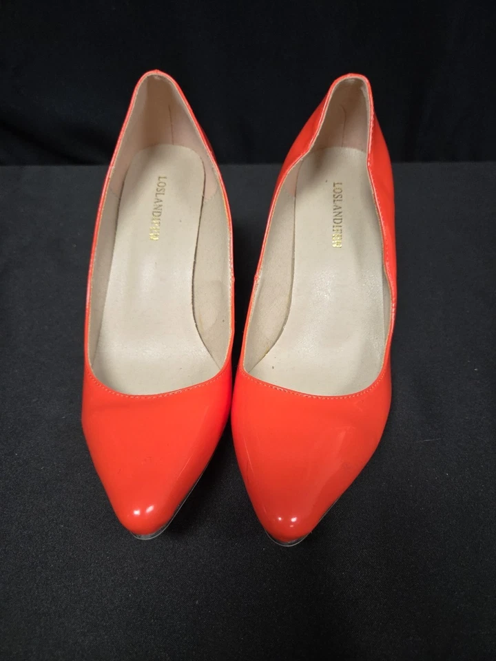 Tacones de aguja Loslandifen de charol naranja neón punta talla 39/8,5 Foto 2 de 4