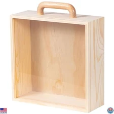 Wooden Diorama Display Box with Handle & Sliding Acrylic Lid - 8.85"x8.85"x3.34