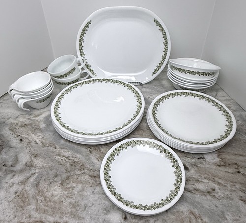 33 pc Set vintage Corelle Spring Blossom Crazy Daisy Dinner Plates, Platter +++