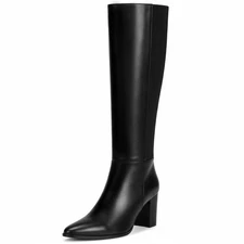 Vipost 3.35-inch Pointed Toe Knee High Boots for Women, Chunky Block Heel Tal...