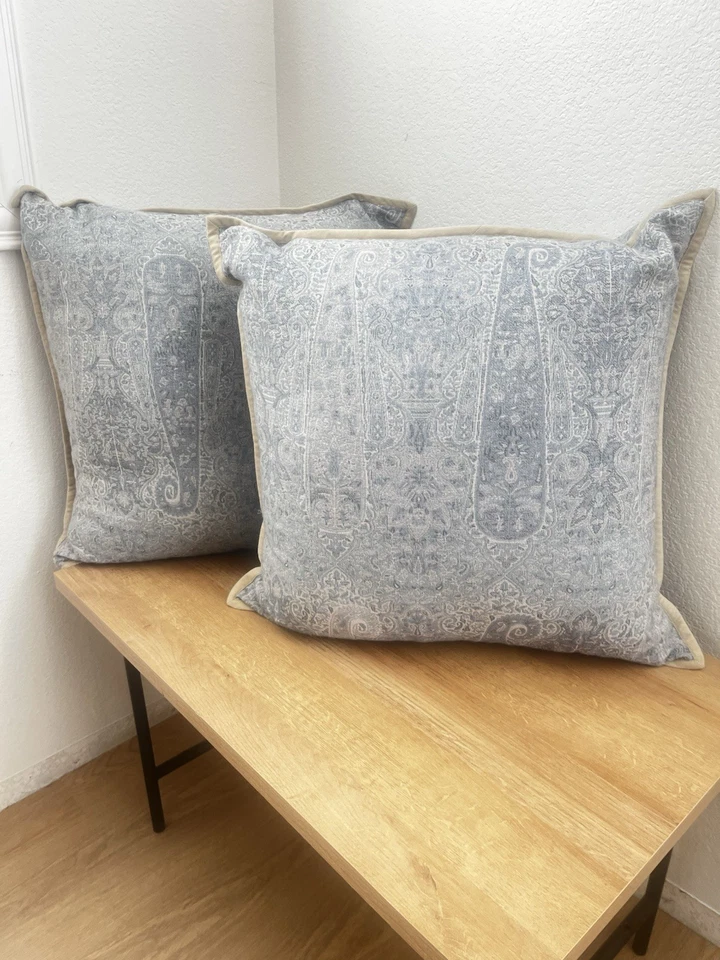 "Almohada grande vintage (2) Ralph Lauren lana azul paisley ~ 24"" x 24""" Foto 4 de 4