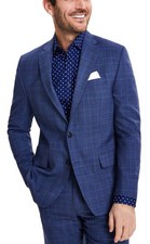 Michael Kors Mens Classic-Fit Wool-Blend Plaid Suit Jacket 38 Regular Blue - NWT