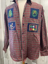 Westbound Christmas Plaid Cotton Button Down Shirt Holiday Embroidered Size 12