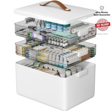 3-Tier Portable Medicine Organizer - Elegant White First Aid Cabinet with Handle