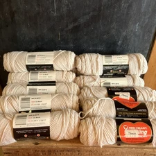 12 Skeins Vtg Coats & Clark’s Red Heart Worsted 122 Biscuit 4 Ply Yarn 2 Dye Lot