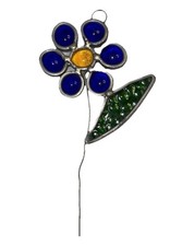 Vintage Stained Glass Blue Flower Sun Catcher - 5  -6  