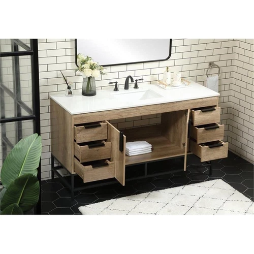 Elegant Decor Eugene 60" Aluminum MDF Single Bathroom Vanity in Natural Oak - Picture 8 of 8