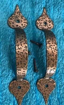 2 Vintage 50s 60s Ajax Hammered Copper Bronze Spade Tip Handle Pulls 3 1/4''OC