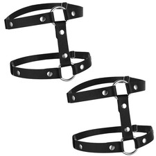 Giantree Leather Leg Harness, Adjustable Elastic 2 Rows One Size, Black