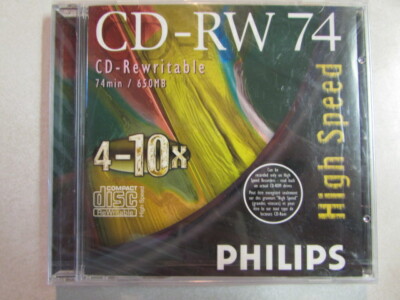 PHILIPS HIGH SPEED CD-RW 74 CD-REWRITABLE 650MB 4-10X 4021587502356 UPC (SEALED)