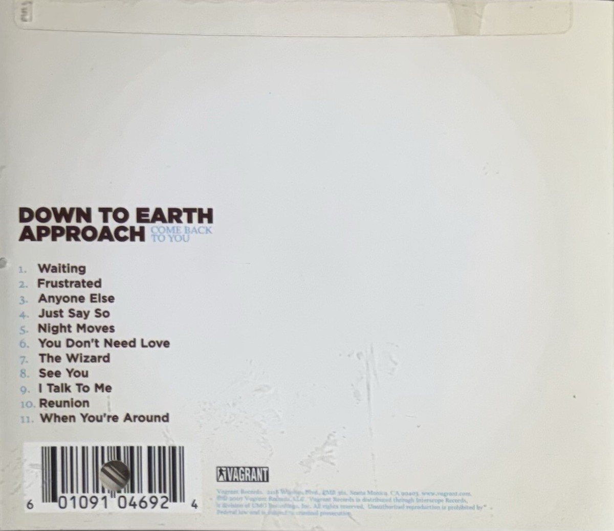 Come Back to You by Down to Earth Approach (CD, 2007 Vagrant) | eBay