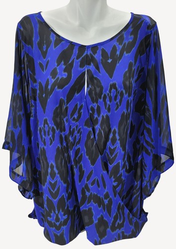 Jennifer Lopez Damen blau & schwarz abstraktes Muster Fledermausärmel Bluse 2X