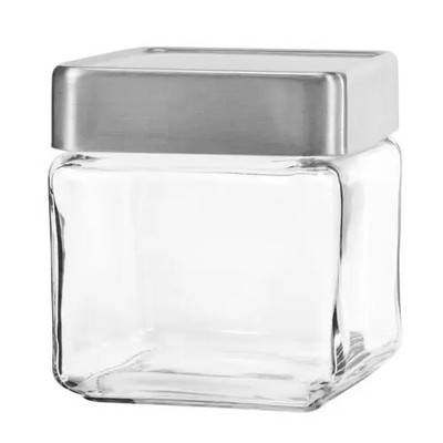Anchor Hocking 85753 1 qt. Stackable Glass Square Jar w/ Metal Lid - 6 Per Case