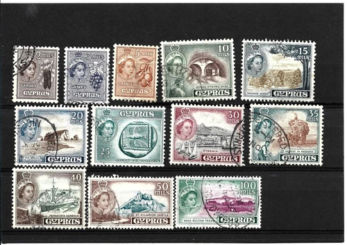 CYPRUS LOT OF 12 STAMPS 1955 SET 2-100 MILS USED -VERY FINE