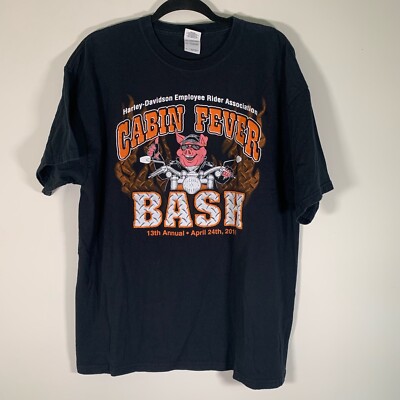 Biker Shirt Men s XL Black Cabin Fever Bash 2010 Crew Neck Short Sleeve Pig Prin