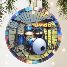 Drum Christmas Ornament, 3.5 Inch Ceramic Christmas Hanging Ornament, Drum Se...