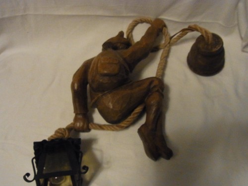 Smily Mountain Climber Lamp Hand Carved Wood Vintage German #UEBN - Picture 8 of 12