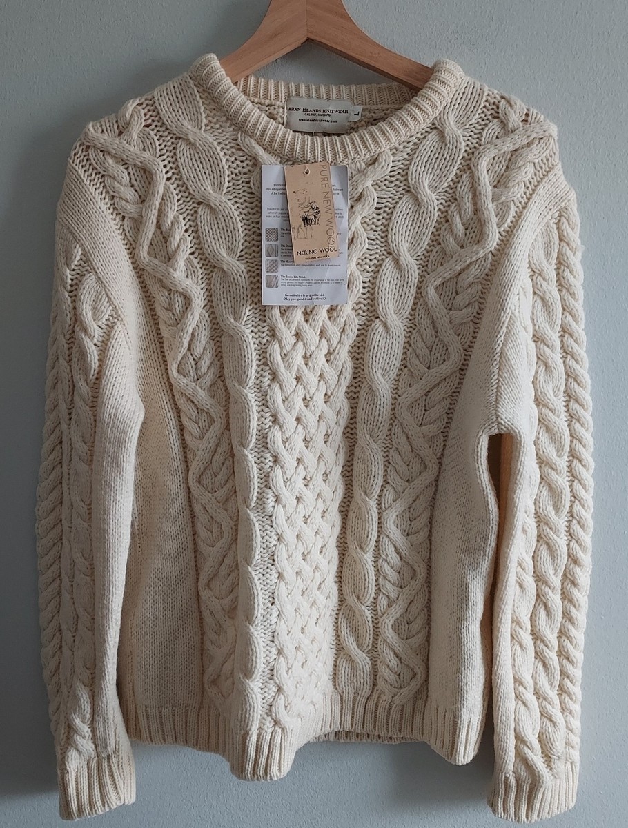 Aran Island Knitwear Women's Ivory Cable Knit Merino Wool Sweater