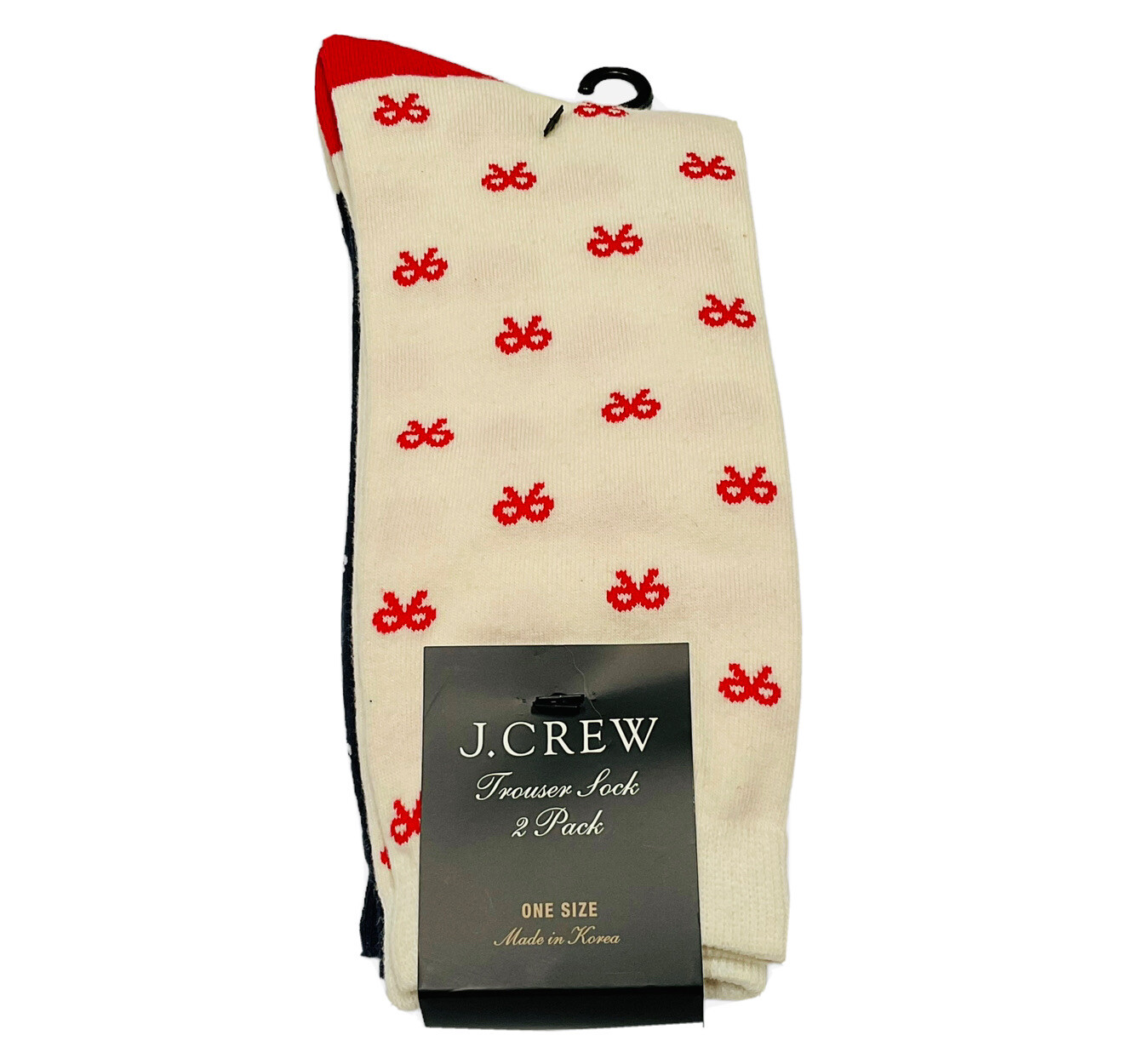 J Crew Trouser Socks 2 Pair Womens Red Black White Bow Design One Size