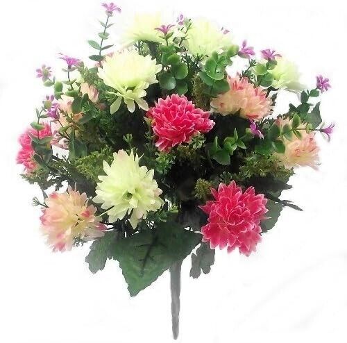 Composizione floreale mazzo grappolo crisantemi artificiali rosa e crema 41 cm - Foto 1 di 1