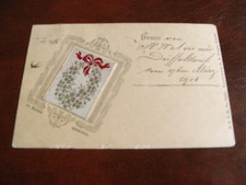 POSTAL ORIGINAL ALEMANA TEJIDA SEDA SALUDO AUS - GUIRNALDA DE FLORES, DRGM.