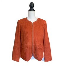 Women's Orange Genuine Suede Leather Jacket