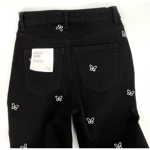 Cali 1850 Jeans Größe 1 hoher Bund schwarz mit weißen bestickten Schmetterlingen Neu mit Etikett - Bild 4 von 9