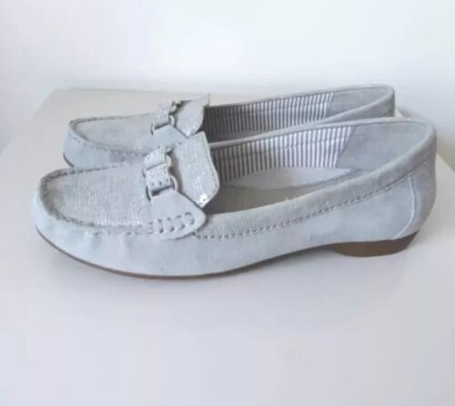 GABOR * NEW * SIZE 6.5 UK GREY & SILVER SPLASH LADIES SUEDE MOCCASIN - Picture 10 of 11