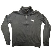 PINK Victoria's Secret Pullover Womens XS 1/4 Zip Black Logo Sweatshirt