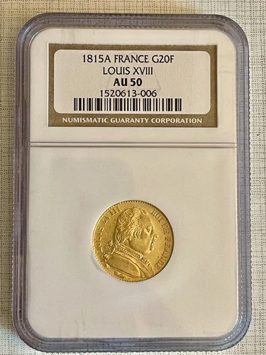France 1815A Louis XVIII 20 Francs Gold NGC AU50 SKU# 5167