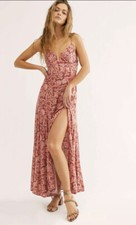 NEW FREE PEOPLE MIORCA V WIRE PRINTED MAXI DRESS W/ FRONT SLIT SIZE 10 Z1-16