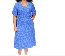 Michael Kors Plus Size Floral-Print Tie V-neck Rushed Midi Dress  Size 3X