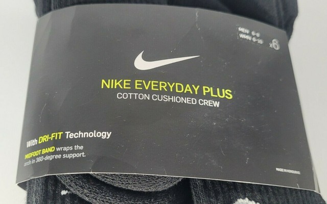 Nike Socks Dri-fit Crew Everyday Plus Cushioned Black 6 Pairs Sx6897 010 Size L for sale online 