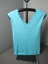 NWOT Talbots V-Neck Front & Back Top - Turquoise - Sz S - Cotton Blend  93 g3 ck