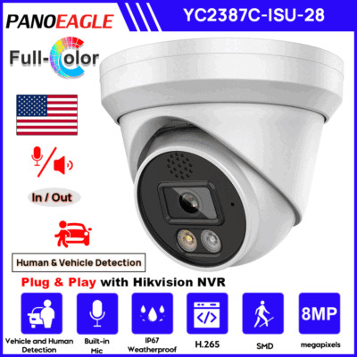 Hik Compatible 4K 8MP Colorvu Full Color IP Camera POE MIC Two-Way Audio