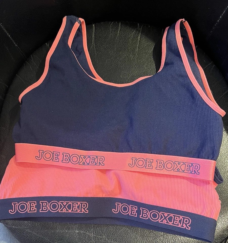 Paquete de 2 sujetadores cómodos sin costuras Joe Boxer talla grande 1X rosa/azul ribete en contraste Foto 2 de 2