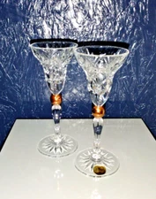 VTG Interglass Italy 24 Lead Crystal and Gold Taper Candle Holders Set of 2