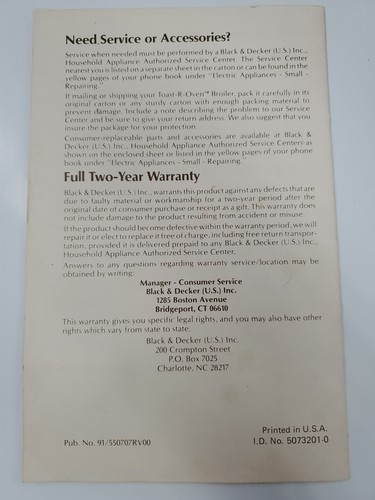 Black and Decker Toast-R-Oven Manual 1985 Model S02500 Recipes Booklet - 第 2/5 張圖片