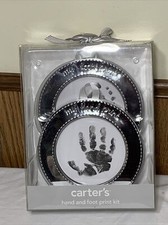 Hand Print  Footprint Handprint Kit 2 Round Silver Tone Frame 6  Carters NEW