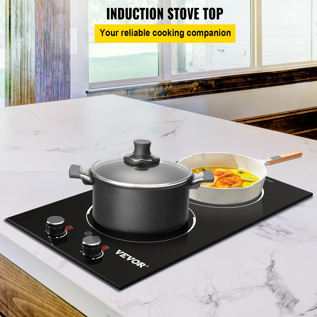 VEVOR 12in Double Induction Cooktop 2300W Built-in Stove Top Knob Control  120V | eBay