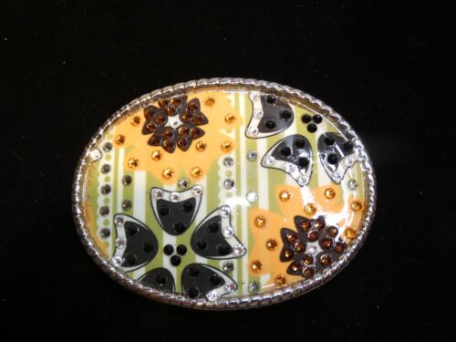 Multicolor Flower and Petal w Rhinestones Oval Be… - image 1