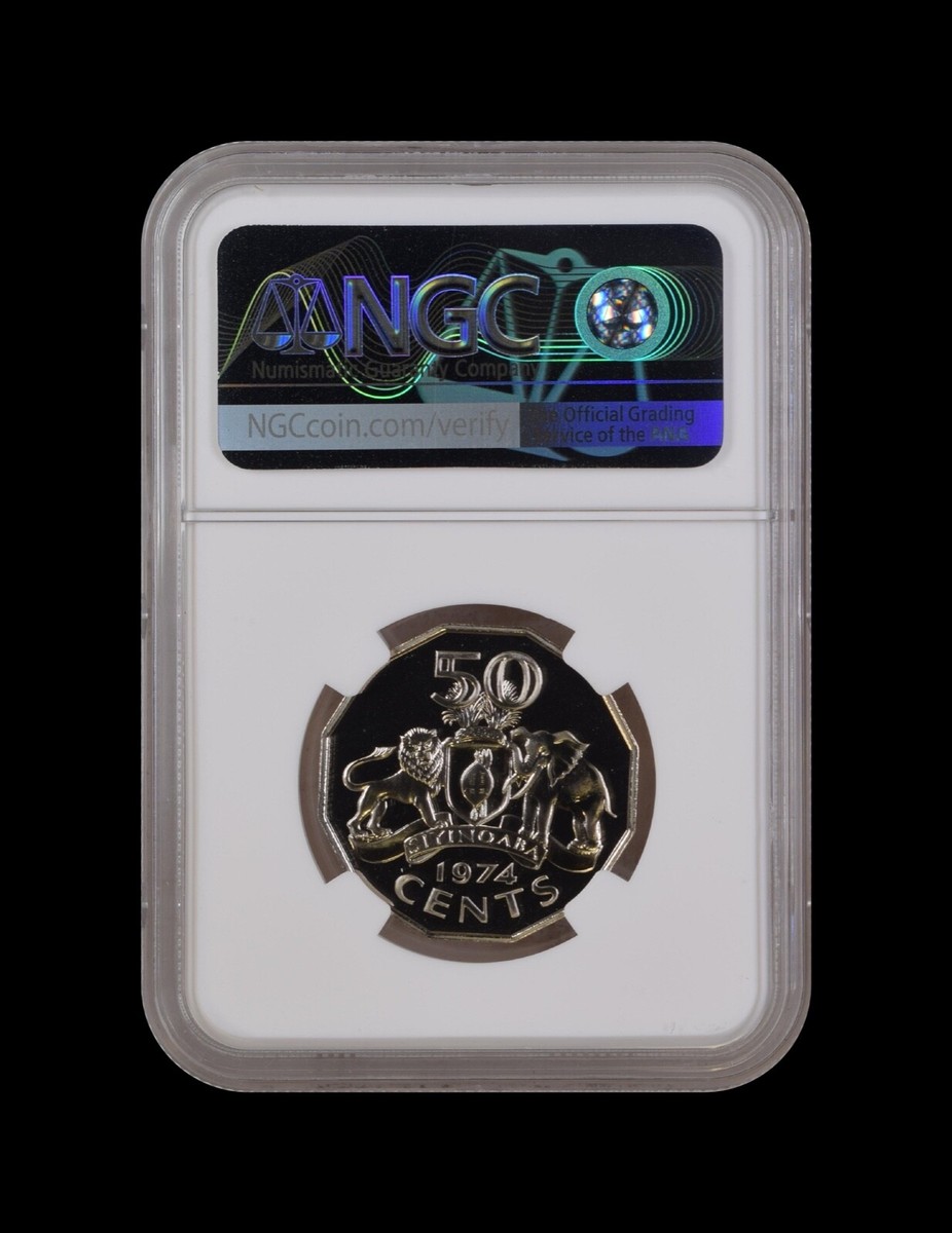 SWAZILAND. 1974, 50 Cents - NGC PF69 - Top Pop 🥇 Sobhuza II, Lion