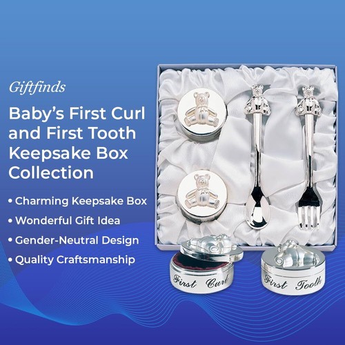 Baby's First Curl & Tooth Keepsake Box Teddy Bear Satin-Lined White Gift Box - Picture 2 of 6